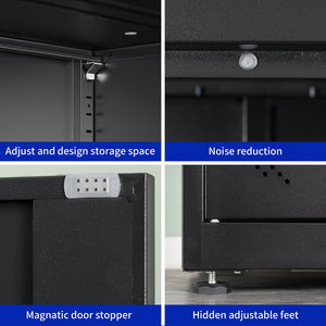 English Elm High Steel Storage Cabinet with Lockable Double Doors, Heavy-Duty Shelves, Quiet Magnetic Closure Black W252126639