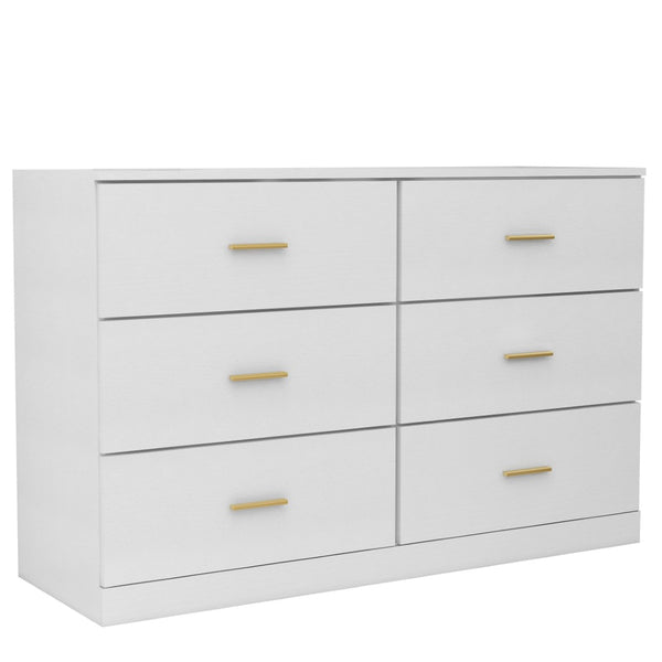English Elm Modern Six Drawer Wide Chest Matte Hardware Bedroom Closet Organizer Storage Unit Antique White W1785P379411