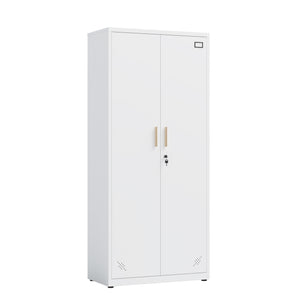 English Elm High Steel Storage Cabinet with Lockable Double Doors, Heavy-Duty Shelves, Quiet Magnetic Closure White W252126641