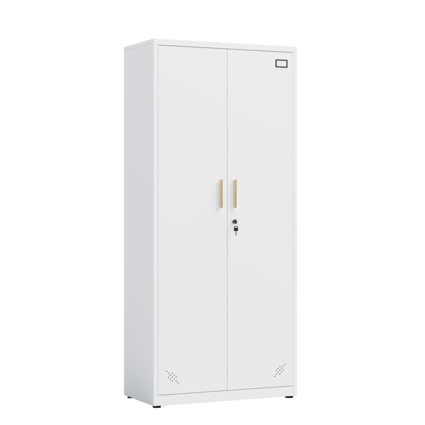 English Elm High Steel Storage Cabinet with Lockable Double Doors, Heavy-Duty Shelves, Quiet Magnetic Closure White W252126641