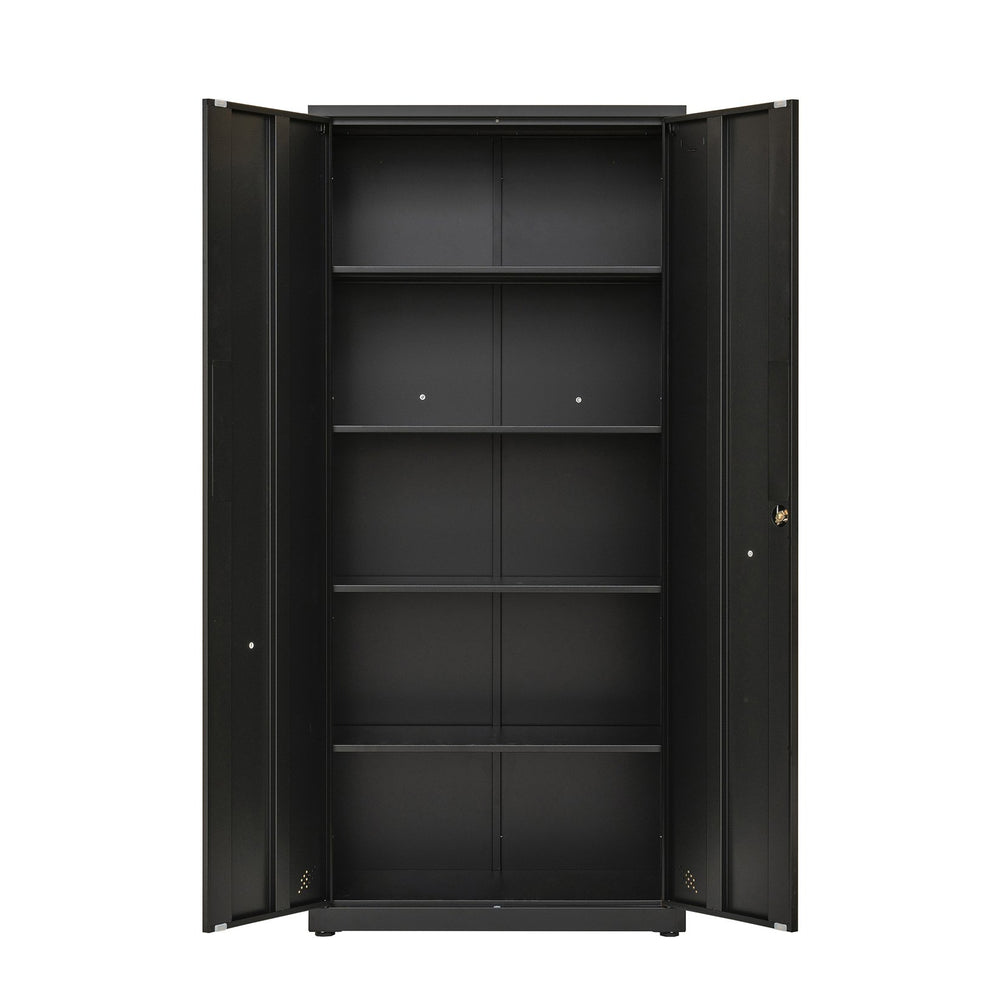 English Elm High Steel Storage Cabinet with Lockable Double Doors, Heavy-Duty Shelves, Quiet Magnetic Closure Black W252126639