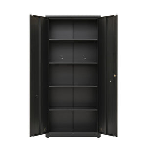 English Elm High Steel Storage Cabinet with Lockable Double Doors, Heavy-Duty Shelves, Quiet Magnetic Closure Black W252126639