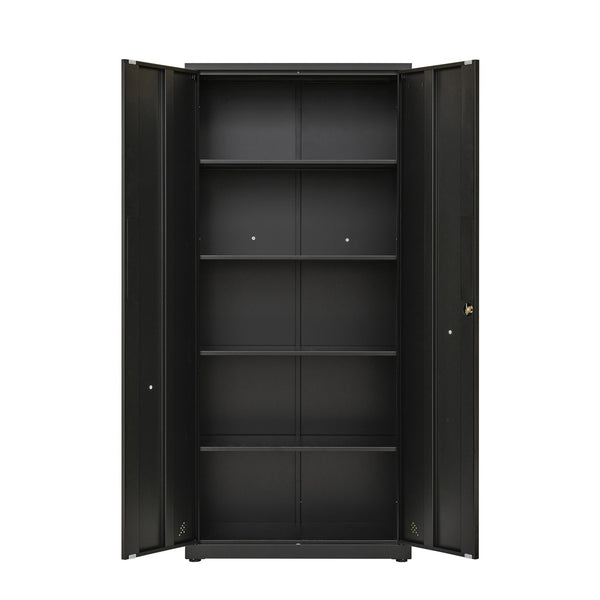 English Elm High Steel Storage Cabinet with Lockable Double Doors, Heavy-Duty Shelves, Quiet Magnetic Closure Black W252126639
