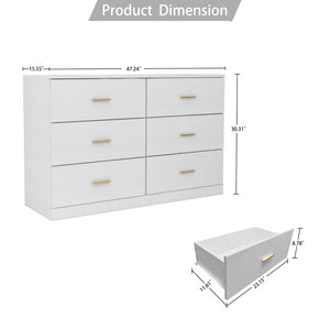 English Elm Modern Six Drawer Wide Chest Matte Hardware Bedroom Closet Organizer Storage Unit Antique White W1785P379411