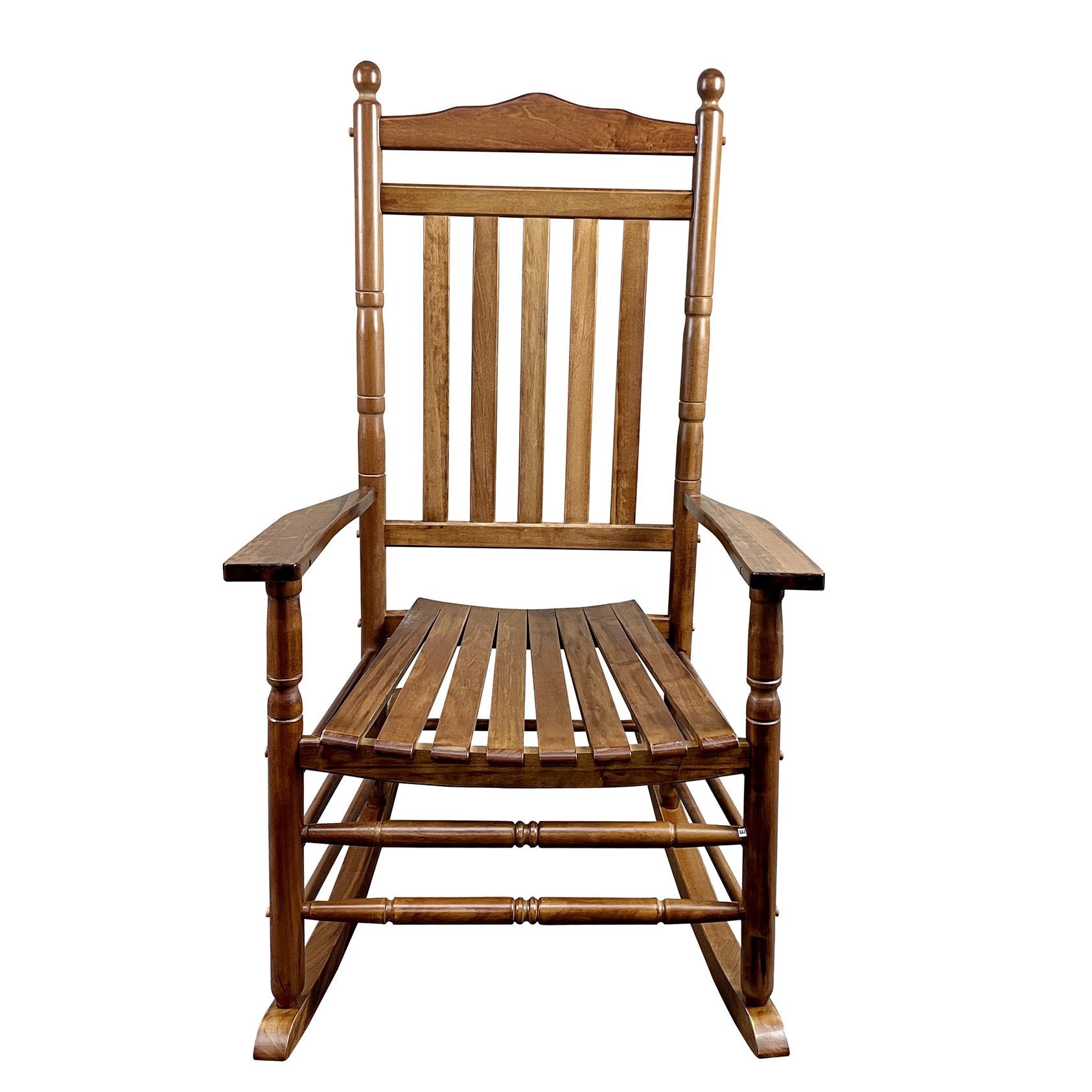 Balcony Solid Hardwood Adult Rocking Chair For Porch With Wide Seat, Armrests & Sturdy Slatted Back