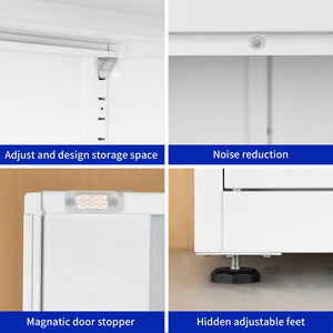 English Elm High Steel Storage Cabinet with Lockable Double Doors, Heavy-Duty Shelves, Quiet Magnetic Closure White W252126641