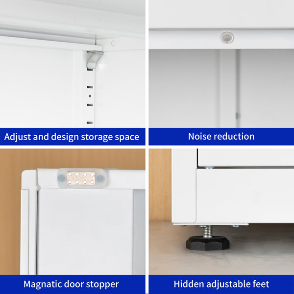 English Elm High Steel Storage Cabinet with Lockable Double Doors, Heavy-Duty Shelves, Quiet Magnetic Closure White W252126641