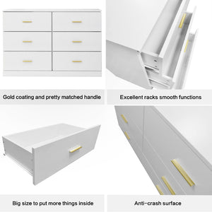 English Elm Modern Six Drawer Wide Chest Matte Hardware Bedroom Closet Organizer Storage Unit Antique White W1785P379411