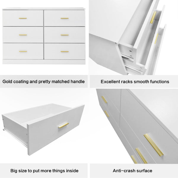 English Elm Modern Six Drawer Wide Chest Matte Hardware Bedroom Closet Organizer Storage Unit Antique White W1785P379411