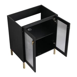 English Elm 28 Inch Freestanding Vanity Plywood with Ceramic Sink, Acrylic Doors, Soft-Close Hinges, Metal Handles W999139423