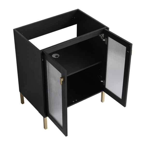 English Elm 28 Inch Freestanding Vanity Plywood with Ceramic Sink, Acrylic Doors, Soft-Close Hinges, Metal Handles W999139423