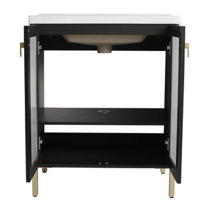 English Elm 28 Inch Freestanding Vanity Plywood with Ceramic Sink, Acrylic Doors, Soft-Close Hinges, Metal Handles W999139423