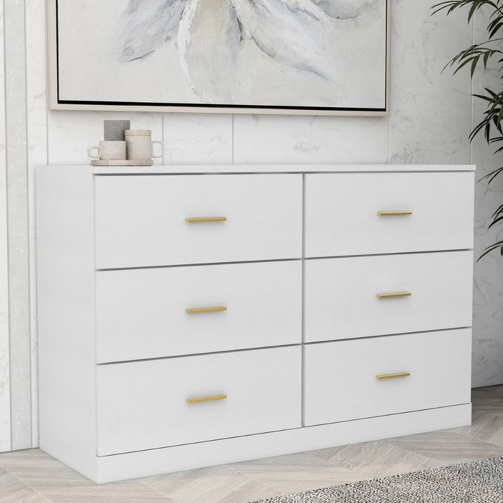 English Elm Modern Six Drawer Wide Chest Matte Hardware Bedroom Closet Organizer Storage Unit Antique White W1785P379411