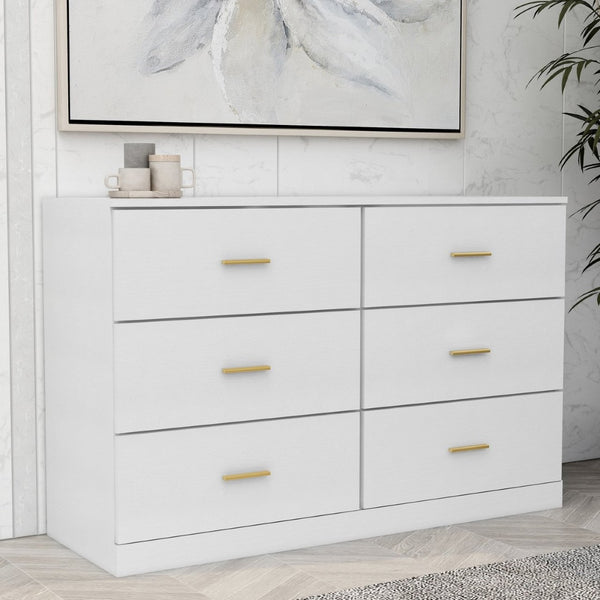 English Elm Modern Six Drawer Wide Chest Matte Hardware Bedroom Closet Organizer Storage Unit Antique White W1785P379411