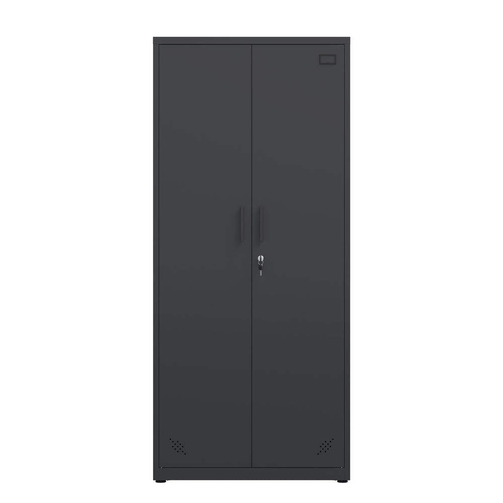 English Elm High Steel Storage Cabinet with Lockable Double Doors, Heavy-Duty Shelves, Quiet Magnetic Closure Black W252126639