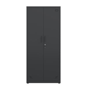 English Elm High Steel Storage Cabinet with Lockable Double Doors, Heavy-Duty Shelves, Quiet Magnetic Closure Black W252126639