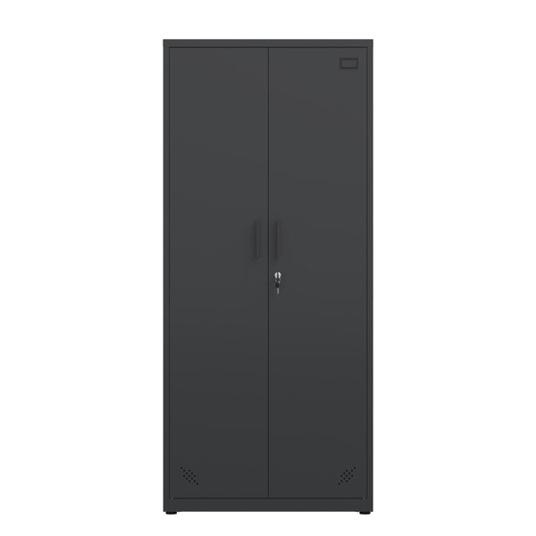 English Elm High Steel Storage Cabinet with Lockable Double Doors, Heavy-Duty Shelves, Quiet Magnetic Closure Black W252126639