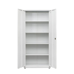 English Elm High Steel Storage Cabinet with Lockable Double Doors, Heavy-Duty Shelves, Quiet Magnetic Closure White W252126641