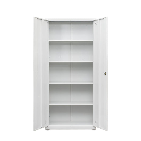 English Elm High Steel Storage Cabinet with Lockable Double Doors, Heavy-Duty Shelves, Quiet Magnetic Closure White W252126641