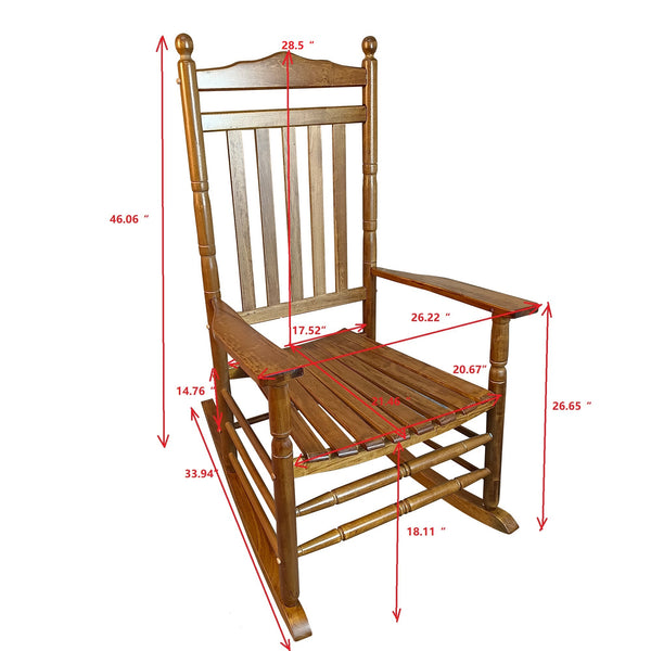 English Elm BALCONY Solid Hardwood Adult Rocking Chair for Porch with Wide Seat, Armrests & Sturdy Slatted Back Oak 46.46 L x 24.41 W x 3.74 H W2297P143349