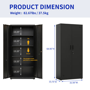 English Elm High Steel Storage Cabinet with Lockable Double Doors, Heavy-Duty Shelves, Quiet Magnetic Closure Black W252126639