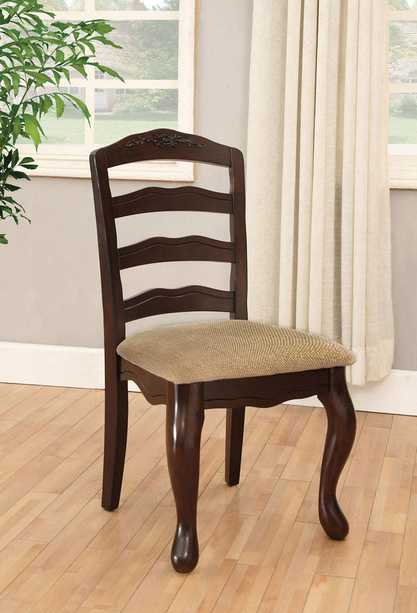 English Elm Transitional Dark Walnut Ladder Back Side Chairs Set of 2 with Padded Floral Seats and French Legs, 20.5"W x 40.5"H B011P143323