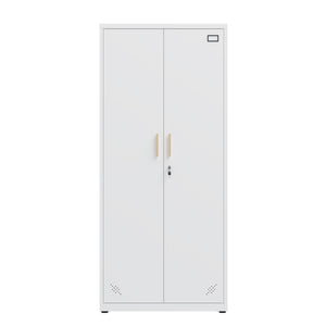 English Elm High Steel Storage Cabinet with Lockable Double Doors, Heavy-Duty Shelves, Quiet Magnetic Closure White W252126641