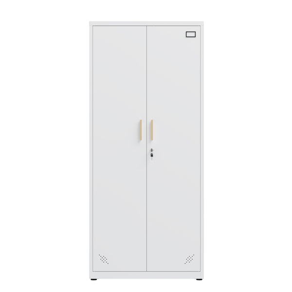 English Elm High Steel Storage Cabinet with Lockable Double Doors, Heavy-Duty Shelves, Quiet Magnetic Closure White W252126641