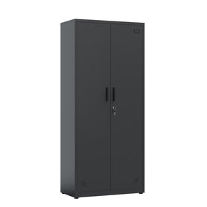 English Elm High Steel Storage Cabinet with Lockable Double Doors, Heavy-Duty Shelves, Quiet Magnetic Closure Black W252126639