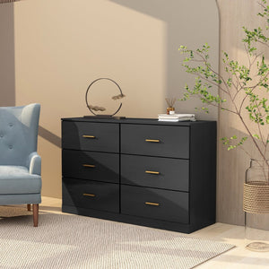 English Elm Modern Six Drawer Wide Chest Matte Hardware Bedroom Closet Organizer Storage Unit Black W1785P379410