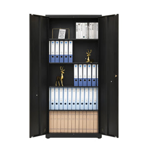 English Elm High Steel Storage Cabinet with Lockable Double Doors, Heavy-Duty Shelves, Quiet Magnetic Closure Black W252126639