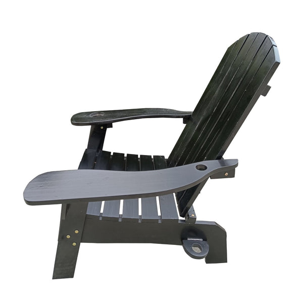 English Elm Outdoor Hardwood Adirondack Chair with Umbrella Hole Wide Seat Porch Patio Black W2297P143394