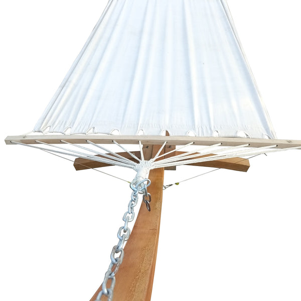 English Elm 1-Person Plywood & Canvas Hammock with Stand Set for Indoor Outdoor Use — White/Teak, 350 lb Capacity W2297P143376