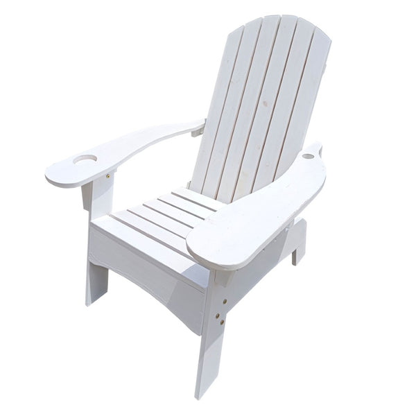 English Elm Outdoor Hardwood Adirondack Chair with Umbrella Hole Wide Seat Porch Patio White W2297P143389