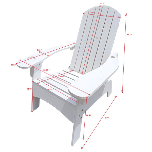 English Elm Outdoor Hardwood Adirondack Chair with Umbrella Hole Wide Seat Porch Patio White W2297P143389