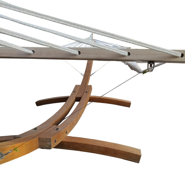 English Elm 1-Person Plywood & Canvas Hammock with Stand Set for Indoor Outdoor Use — White/Teak, 350 lb Capacity W2297P143376