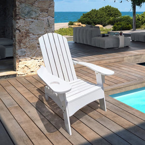 English Elm Outdoor Hardwood Adirondack Chair with Umbrella Hole Wide Seat Porch Patio White W2297P143389