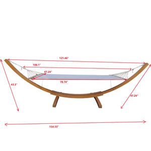 English Elm 1-Person Plywood & Canvas Hammock with Stand Set for Indoor Outdoor Use — White/Teak, 350 lb Capacity W2297P143376