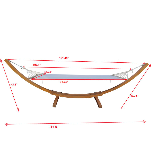 English Elm 1-Person Plywood & Canvas Hammock with Stand Set for Indoor Outdoor Use — White/Teak, 350 lb Capacity W2297P143376