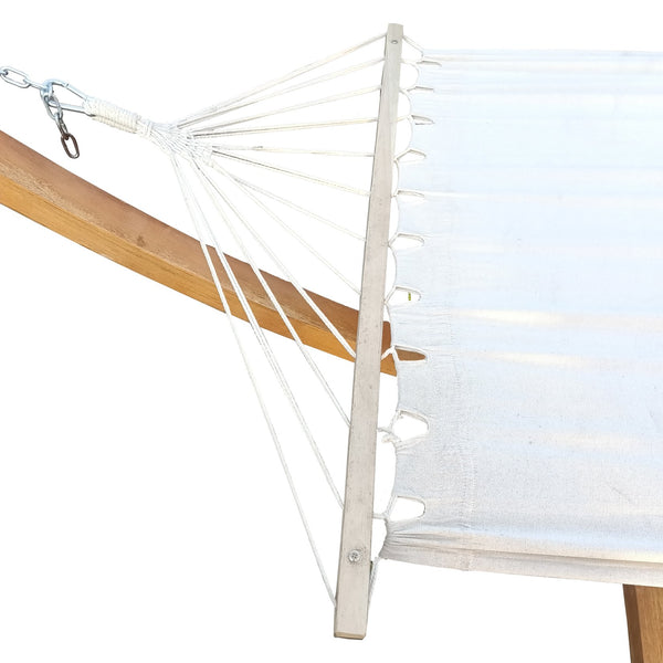 English Elm 1-Person Plywood & Canvas Hammock with Stand Set for Indoor Outdoor Use — White/Teak, 350 lb Capacity W2297P143376