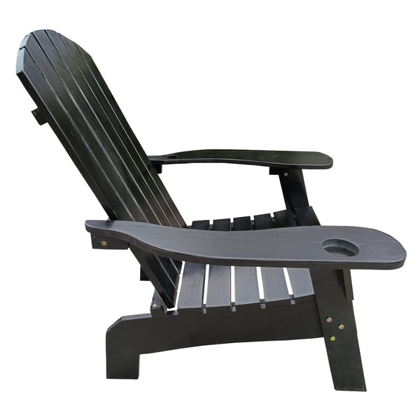English Elm Outdoor Hardwood Adirondack Chair with Umbrella Hole Wide Seat Porch Patio Black W2297P143394