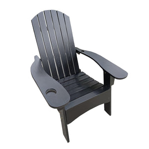 English Elm Outdoor Hardwood Adirondack Chair with Umbrella Hole Wide Seat Porch Patio Black W2297P143394