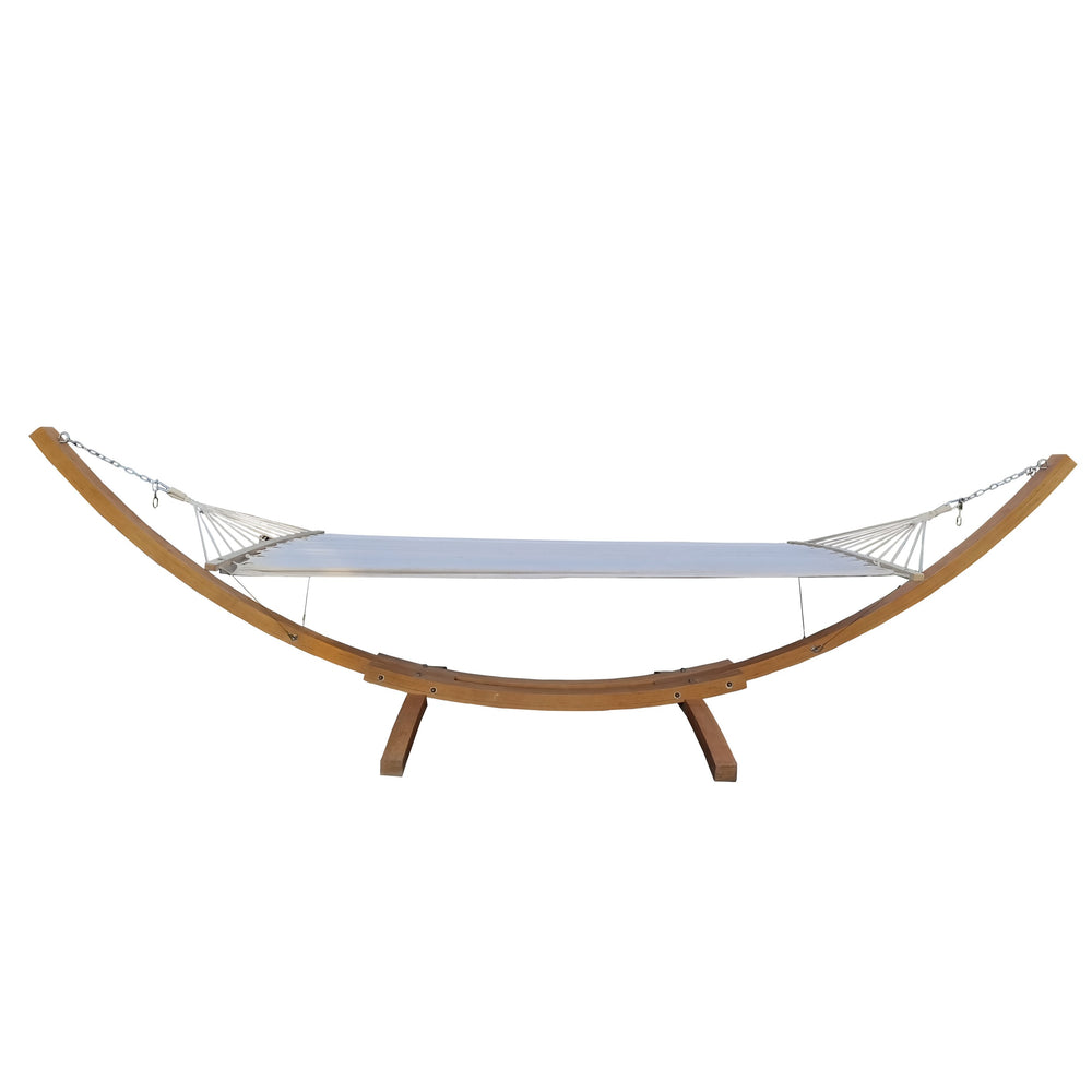 English Elm 1-Person Plywood & Canvas Hammock with Stand Set for Indoor Outdoor Use — White/Teak, 350 lb Capacity W2297P143376