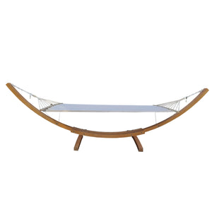 English Elm 1-Person Plywood & Canvas Hammock with Stand Set for Indoor Outdoor Use — White/Teak, 350 lb Capacity W2297P143376