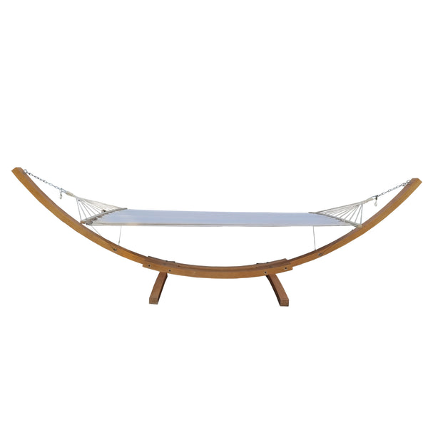 English Elm 1-Person Plywood & Canvas Hammock with Stand Set for Indoor Outdoor Use — White/Teak, 350 lb Capacity W2297P143376