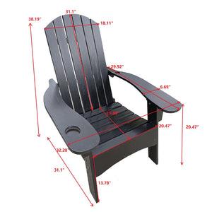 English Elm Outdoor Hardwood Adirondack Chair with Umbrella Hole Wide Seat Porch Patio Black W2297P143394