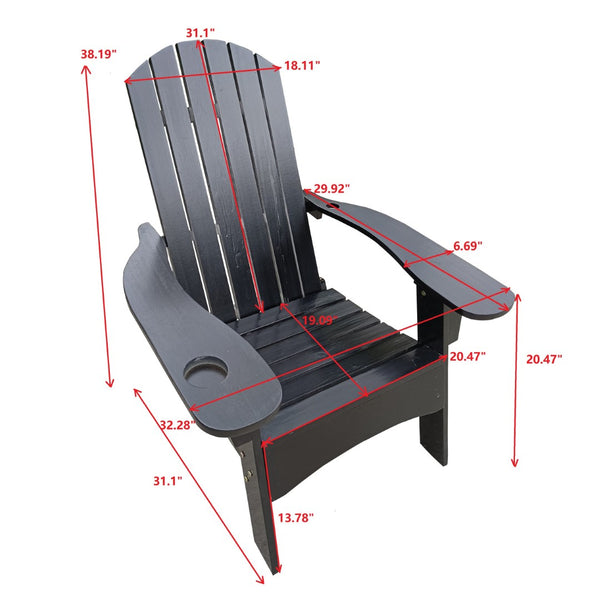 English Elm Outdoor Hardwood Adirondack Chair with Umbrella Hole Wide Seat Porch Patio Black W2297P143394