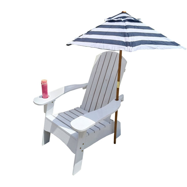 English Elm Outdoor Hardwood Adirondack Chair with Umbrella Hole Wide Seat Porch Patio White W2297P143389
