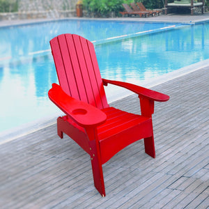 English Elm Outdoor Hardwood Adirondack Chair with Umbrella Hole Wide Seat Porch Patio Red W2297P143391