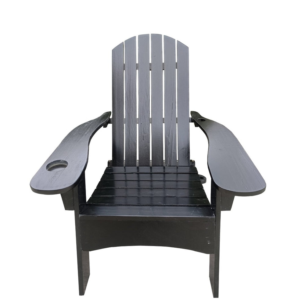 English Elm Outdoor Hardwood Adirondack Chair with Umbrella Hole Wide Seat Porch Patio Black W2297P143394